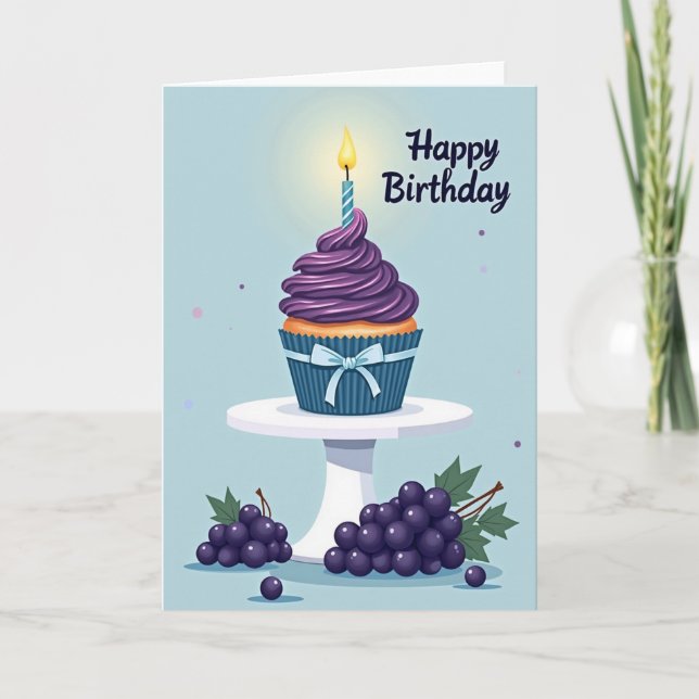 Cartão de Aniversário de Cupcake Roxo (Frente)
