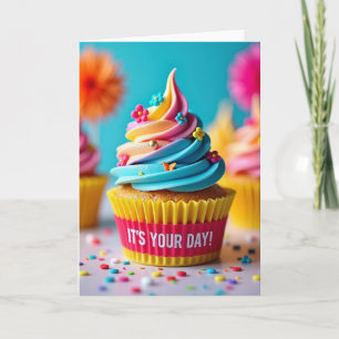 Cartão de Aniversário de Cupcake Vibrante