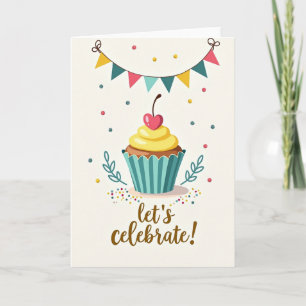 Cartão de Aniversário de Cupcake Vibrante