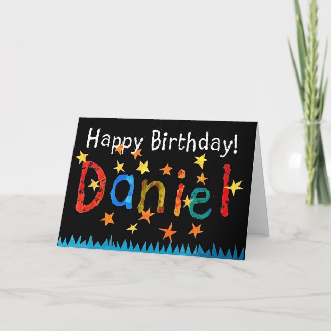 Cartão de aniversário de "Daniel" (preto) (Frente)
