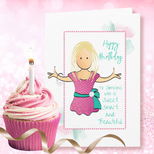 Cartão de Aniversário de Desenho Animado Feminino 