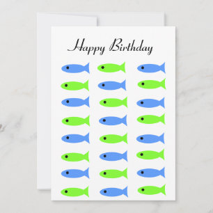 Cartão de Aniversário de Design de Peixe Verde Azu