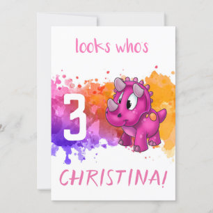 Cartão de Aniversário de Dinossauro Rosa