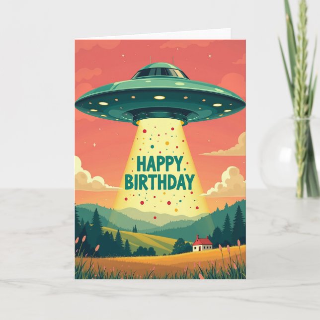 Cartão de Aniversário de Disco Voador Cósmico (Frente)