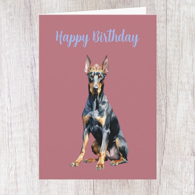 Cartão de Aniversário de Doberman em Rosa Dourado  (Criador carregado)