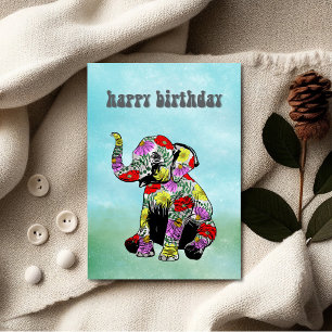 Cartão de Aniversário de Elefante Bebê Floral Capr