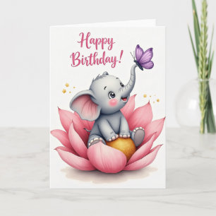Cartão de Aniversário de Elefante Floral