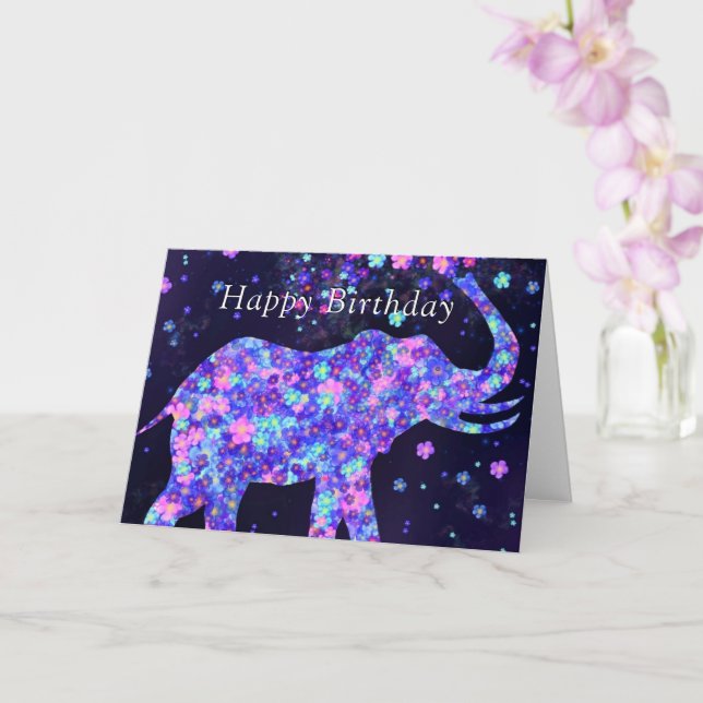 Cartão de Aniversário de Elefante Flores (Orquídea)