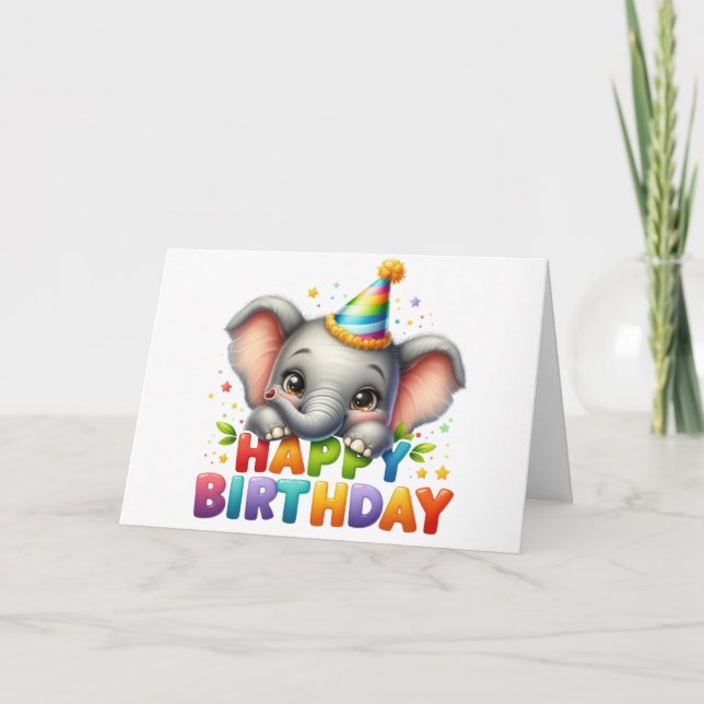 Cartão de aniversário de elefante fofo (Frente)