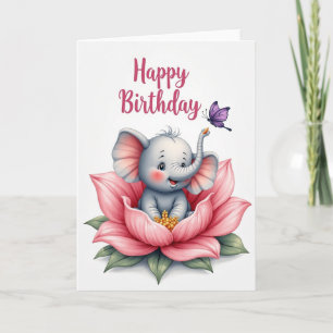 Cartão de Aniversário de Elefante Fofo