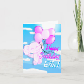 Cartão de aniversário de elefante fofo rosa e azul