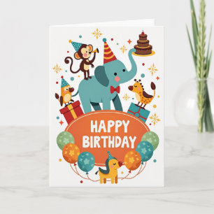 Cartão de Aniversário de Elefante Macaco