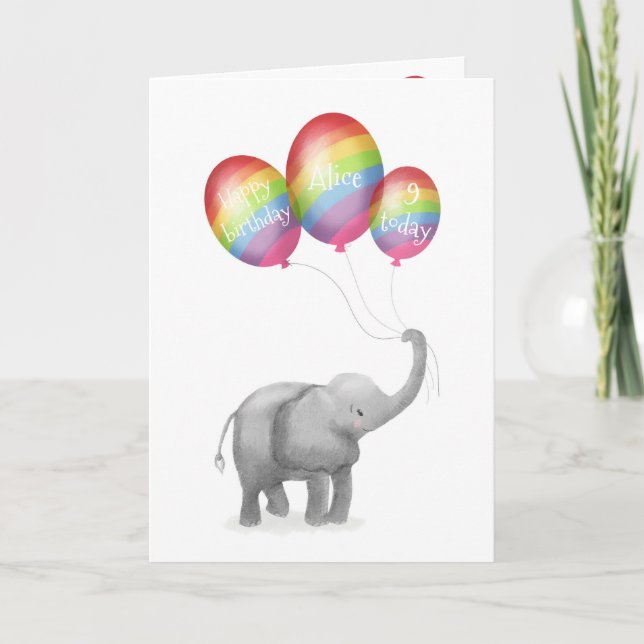 Cartão de aniversário de elefante para bebês (arco (Frente)