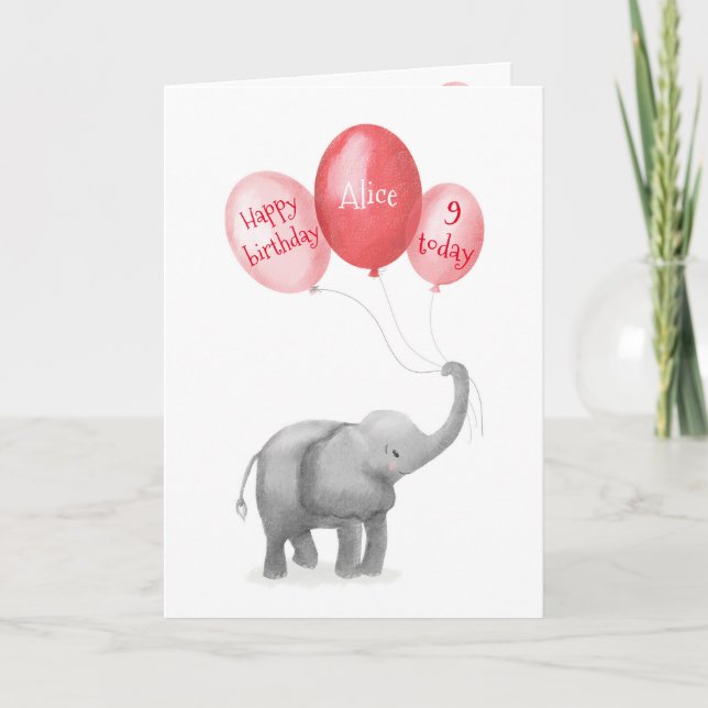 Cartão de aniversário de elefante para bebês (rosa (Frente)