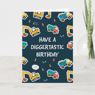 Cartão de Aniversário de Escavadeira para Meninos