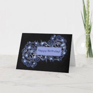 Cartão de aniversário de espiral brilhante azul