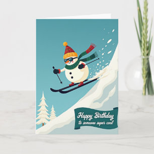 Cartão de Aniversário de Esqui do Boneco de Neve