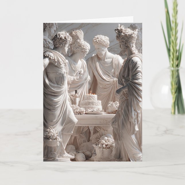 Cartão de Aniversário de Estátua Grega Engraçada – (Frente)