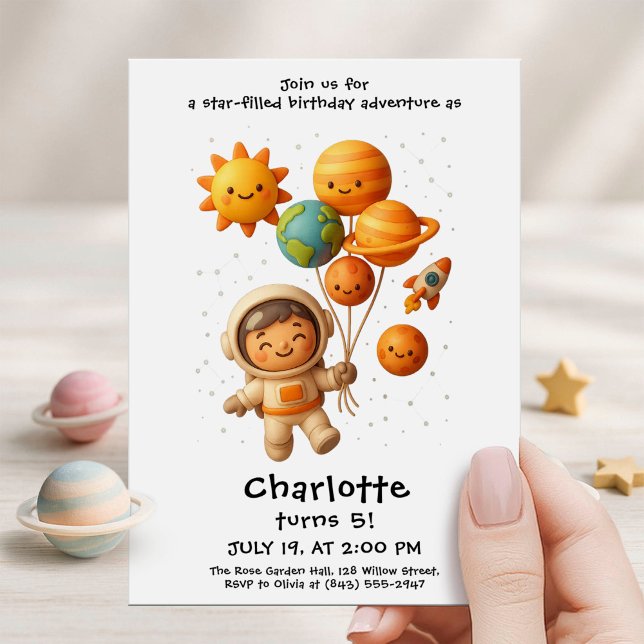Cartão de Aniversário de Explorador Espacial Fofo (Criador carregado)