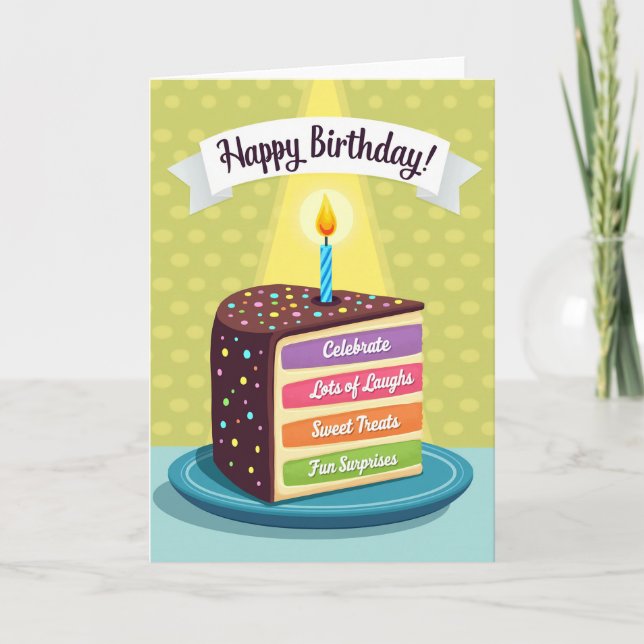 Cartão de Aniversário de Fatia de Bolo Doce (Frente)