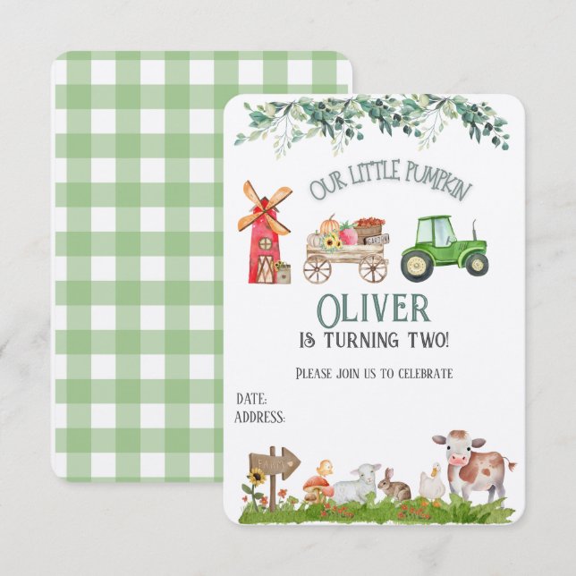 Cartão de aniversário de fazenda personalizado (Frente/Verso)