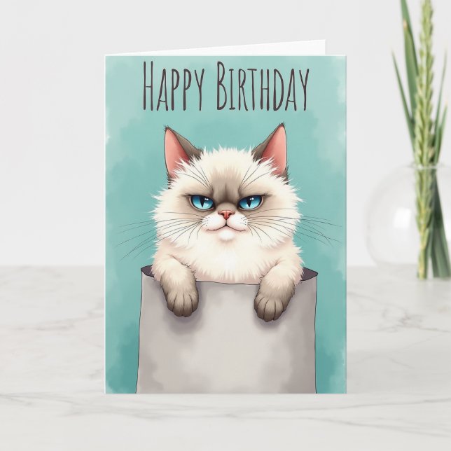 Cartão de Aniversário de Felino Cético (Frente)