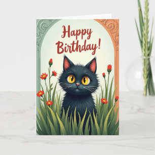 Cartão de Aniversário de Felino Curioso