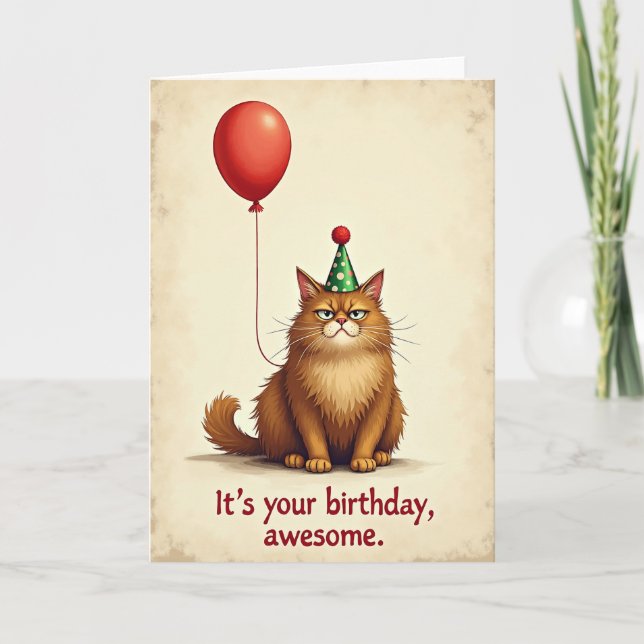 Cartão de Aniversário de Felino Sardônico (Frente)