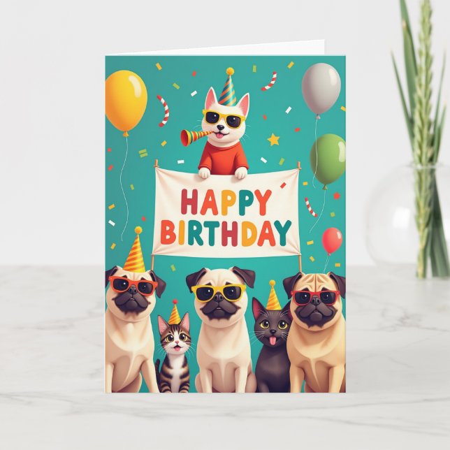 Cartão de Aniversário de Festa de Animais (Frente)