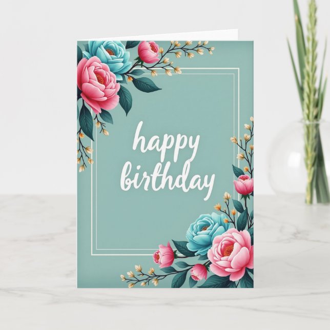 Cartão de Aniversário de Flor Rosa (Frente)