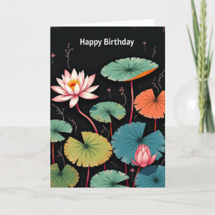 Cartão de Aniversário de Flora Aquática Vibrante