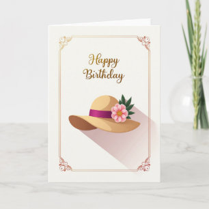 Cartão de Aniversário de Floral de Chapéu de Verão