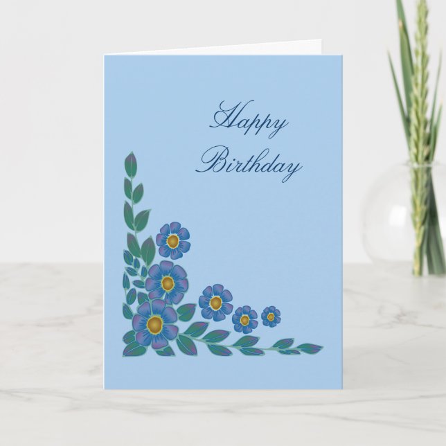 Cartão de Aniversário de Flores Azuis bonito (Frente)