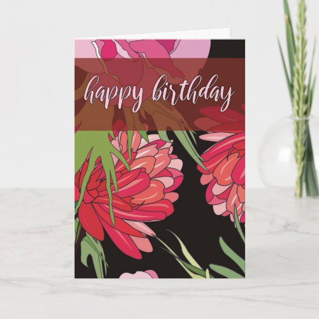 Cartão de Aniversário de Flores de Desenho Animado (Frente)