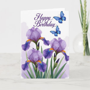 Cartão de Aniversário de Flores Roxas