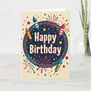 Cartão de Aniversário de Foguetes Coloridos