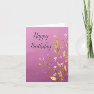 Cartão de Aniversário de Folha Floral e Ouro Rosa