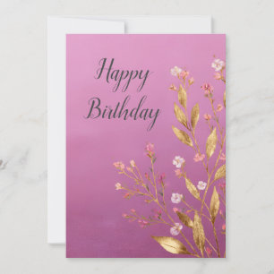 Cartão de Aniversário de Folha Floral e Ouro Rosa