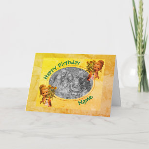 Cartão de Aniversário De Foto Da Rapariga E Cuppie