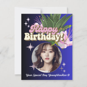 Cartão de aniversário de foto minimalista azul per