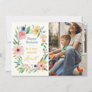 Cartão de Aniversário de Foto Personalizada Floral