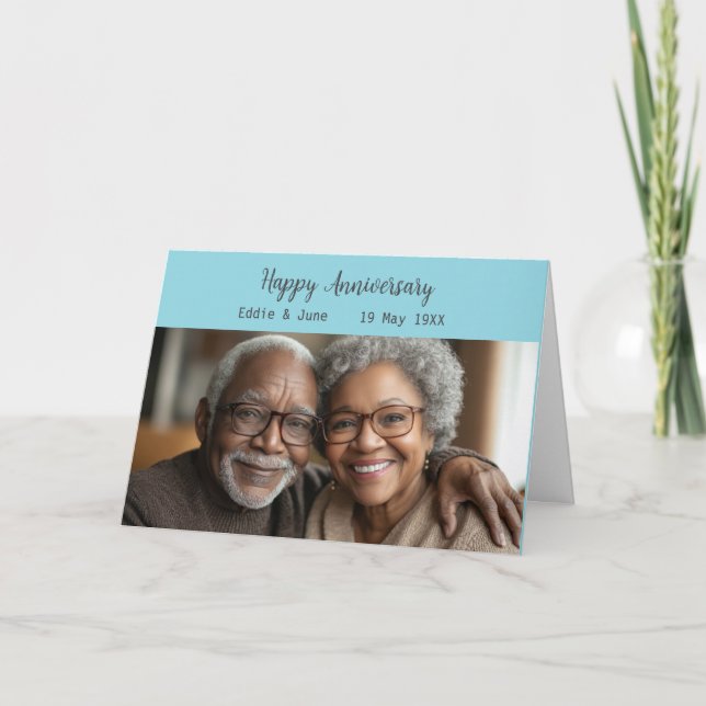 Cartão de aniversário de fotos de aniversário azul (Frente)