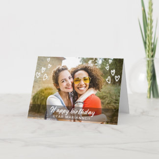 Cartão de aniversário de fotos moderno com coraçõe