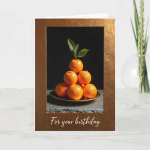 Cartão de aniversário de fruta laranja alegre