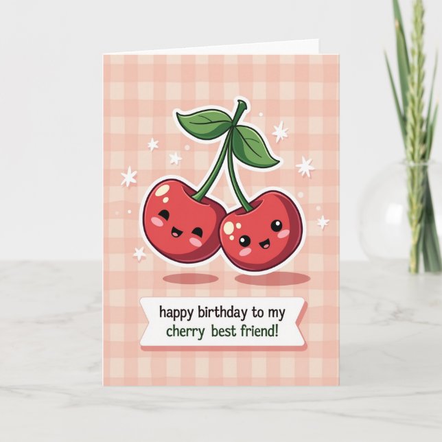 Cartão de Aniversário de Frutas Xadrez (Frente)