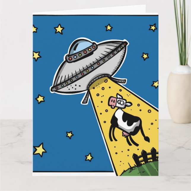 CARTÃO DE ANIVERSÁRIO DE FUNÇÃO DE ABDUÇÃO DE VACA (Frente)