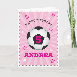Cartão de aniversário de futebol rosa personalizad