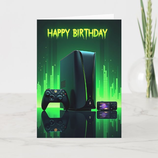 Cartão de Aniversário de Gamer Neon (Frente)