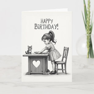 Cartão de Aniversário de Gata Menina Doce