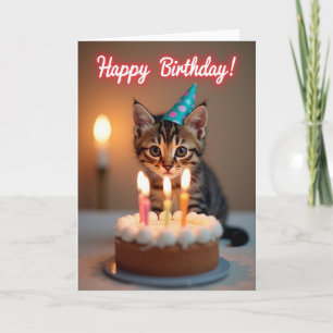 Cartão de Aniversário de Gatinho com Chapéu de Fes